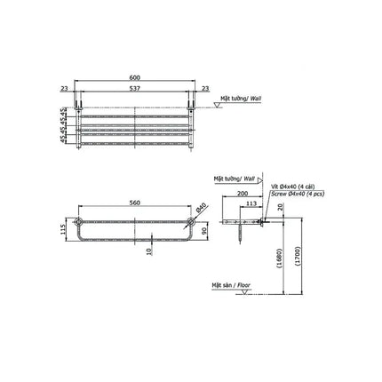Thanh vắt khăn 2 tầng L YTS406BV | Thiết Bị Vệ Sinh TOTO