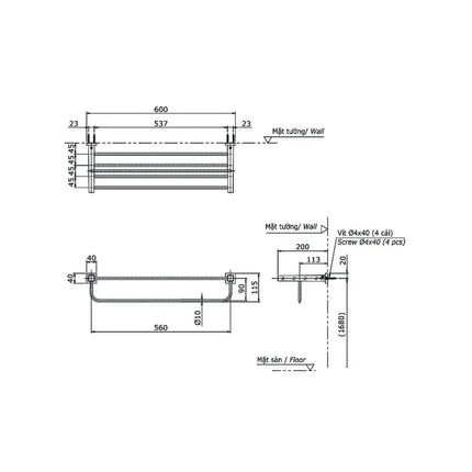 Thanh vắt khăn YTS408BV | Thiết Bị Vệ Sinh TOTO