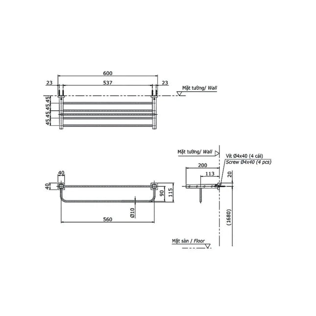 Thanh vắt khăn YTS408BV | Thiết Bị Vệ Sinh TOTO