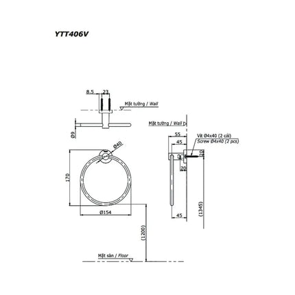 Vòng treo khăn L YTT406V | Thiết Bị Vệ Sinh TOTO