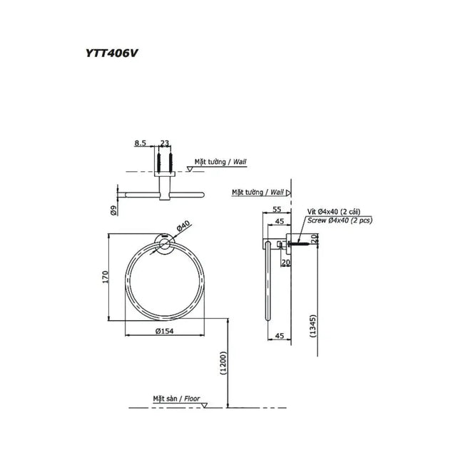 Vòng treo khăn L YTT406V | Thiết Bị Vệ Sinh TOTO